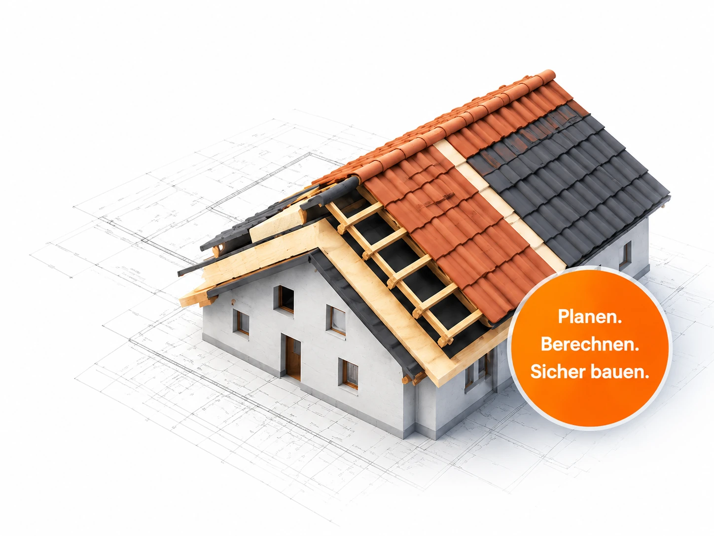 Dachsystem Planung mit Dachsteinen, Dämmung und Bauholz